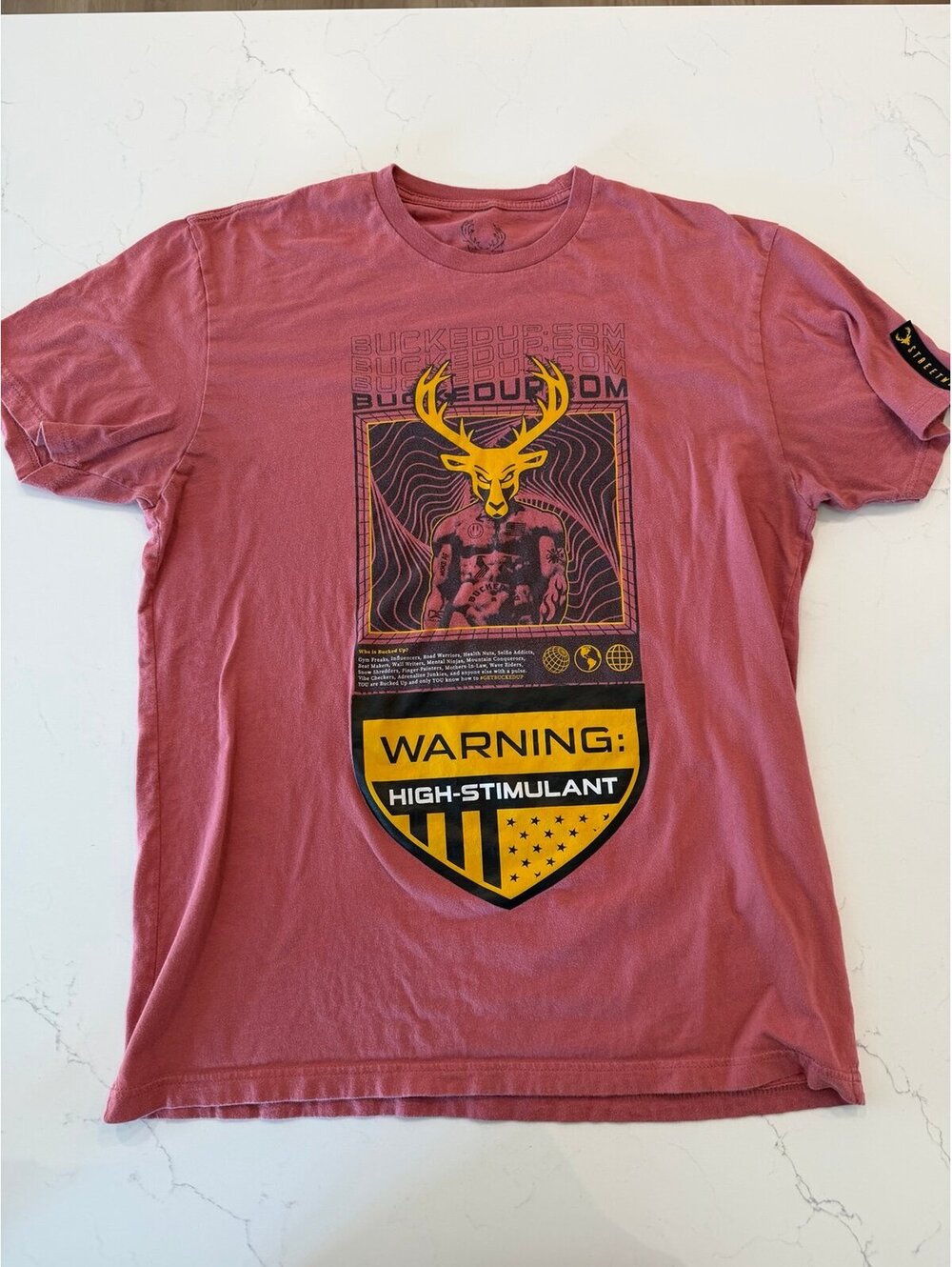 Bucked Up Streetwear Graphic T-Shirt High Stimulant Deer Logo Men's Size L